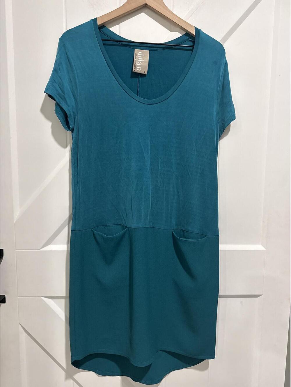 Dolan Left Coast Collection Teal Short Sleeve Multitextured Dress with Pockets